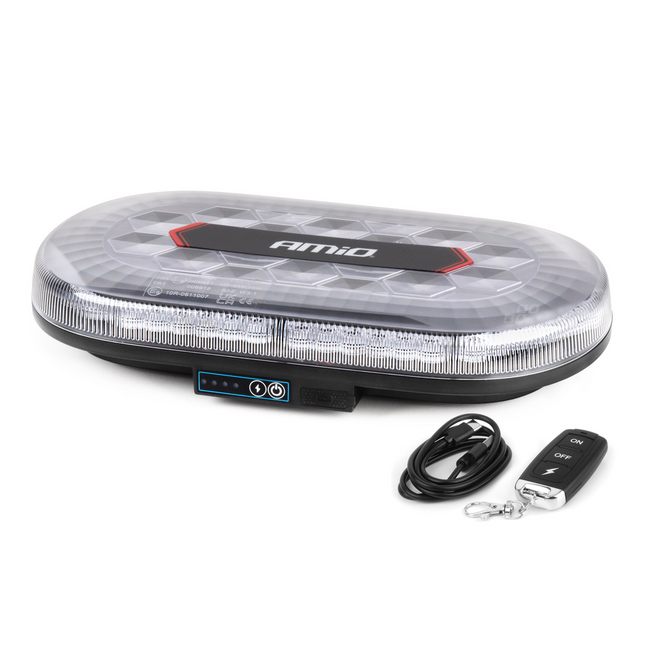 AMiO Oranje LED Batterij Zwaailicht Noodverlichting met Afstandsbediening en Dubbele Magneet 12/24V Oplaadbaar - VCTparts.nl