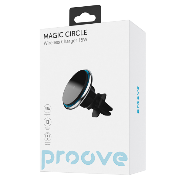 Proove Magic Circle Draadloze Telefoonhouder met Magnetische Ring – 15W – Auto Ventilatierooster Bevestiging – 360° Draaibaar – Geschikt voor Smartphones 4.0-6.9 inch – Zwart