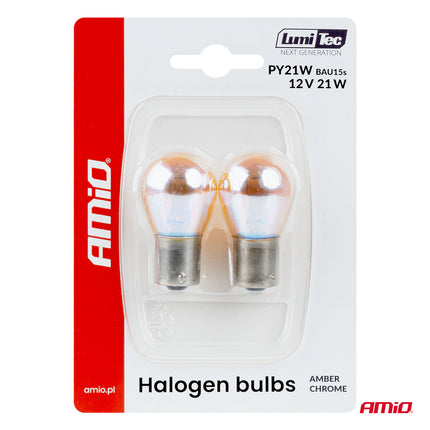 AMiO LumiTec PY21W Amber Chrome Halogeen Autolampen – BAU15s 12V 21W (2 stuks)