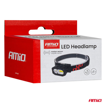 AMiO LED Hoofdlamp XPG+COB 1000mAh met Bewegingssensor - USB Oplaadbaar en Verstelbare Hoofdband - voor Outdoor Workshop en Noodsituaties