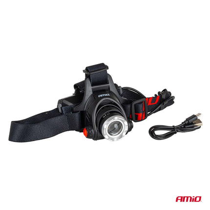 AMiO LED Hoofdlamp T6 3600mAh Met Zoomfunctie - Aluminium Behuizing en Oplaadbare Batterijen voor Outdoor Werkplaats en Noodsituaties