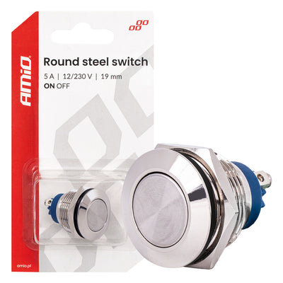 AMiO Ronde RVS Schakelaar 19mm ON/OFF 5A 12V 230V - Duurzame Auto en Elektronica Schakelaar voor Paneelinstallatie
