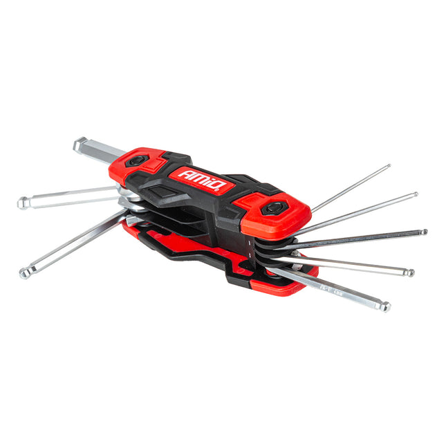AMiO Opbouwbare Imbus Sleutelset 8 stuks CRV – Compacte 8-delige set voor montage en werkplaats met Bolpunt Hex Keys inbus