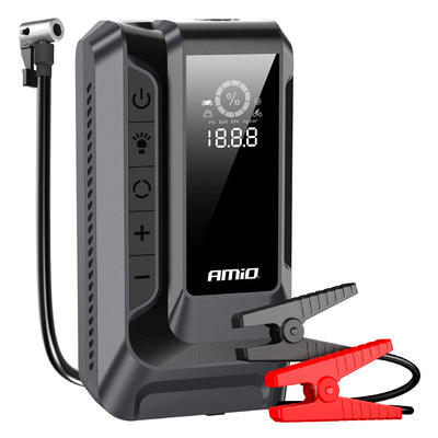 AMiO Jump Starter 4-in-1 12Ah 1600A met Luchtcompressor, Powerbank en LED-lamp - 12V Starthulp