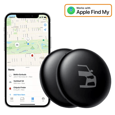 2 -pack Smart Tag Bluetooth / GPS Location Tracker avec cartes Tracer en direct et fonction anti-Theft - Fonctionne avec mon application - iOS / iPhone Black