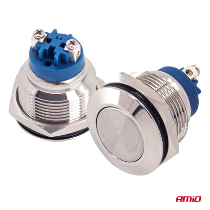 AMiO Ronde RVS Schakelaar 19mm ON/OFF 5A 12V 230V - Duurzame Auto en Elektronica Schakelaar voor Paneelinstallatie