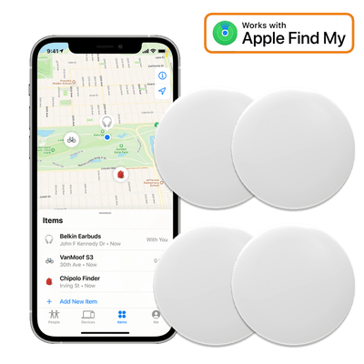 4-Pack Smart Tag Bluetooth/GPS Locatie Tracker met Live Maps en Anti-Diefstal Functie - Werkt met Zoek Mijn App - IOS/iPhone - Wit