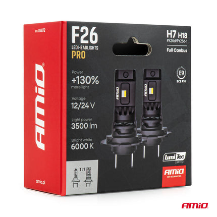 AMiO LumiTec F26 Night Breakers H7 H18 +130% PRO LIMITED LED Koplampen - 68W 12V 24V FULL CANBUS Dimlicht Grootlicht