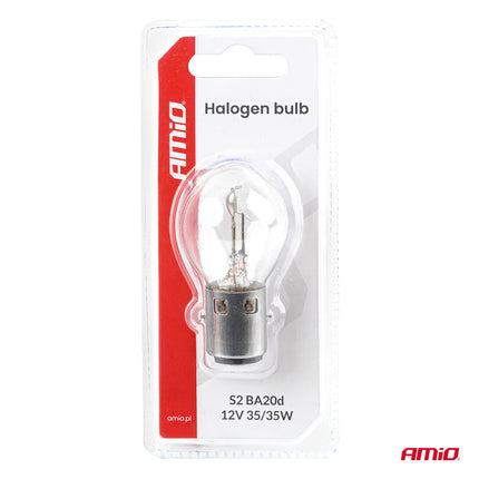 AMiO Halogeenlamp S2 12V 35/35W BA20d Voor Scooter en Motor Koplamp (1 stuk)