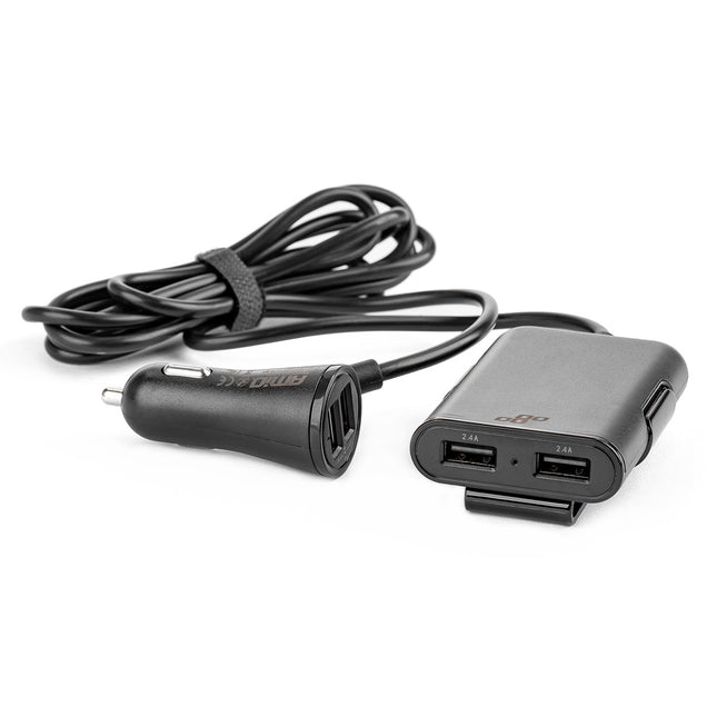 AMiO Auto USB Oplader met Verlengsnoer en 4 USB Poorten - Snelle Telefoonlader Handig Voorin en voor Kinderen Achterin op Vakantie