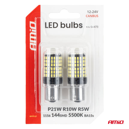 AMiO CANBUS LED Lampen 1156 BA15S P21W R10W R5W 4SMD 1860 Wit – 12V 24V - VCTparts.nl