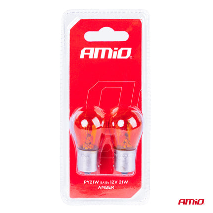 AMiO Halogeenlampen PY21W BA15S 12V Amber – Set van 2 Krachtige Signaalverlichting - VCTparts.nl