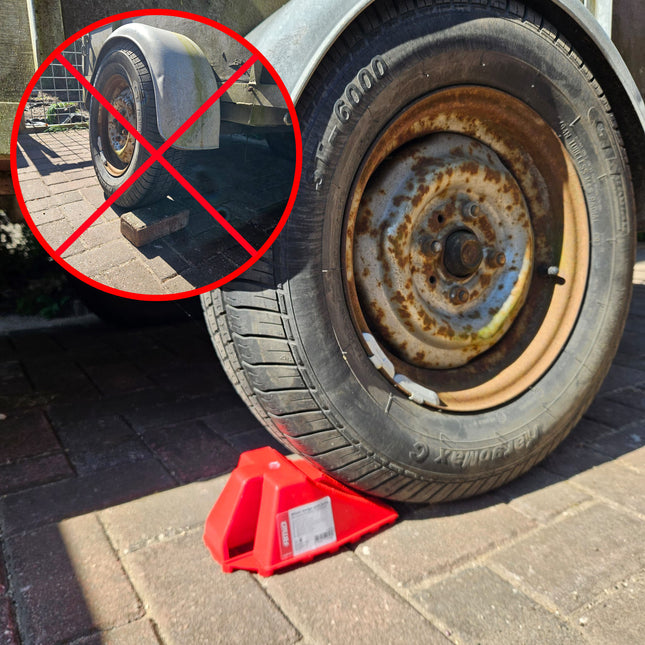 AMiO Wielkeg  Wielblok Klem Bandenstopper Rolstopper met Rem Kunststof Rood - VCTparts.nl