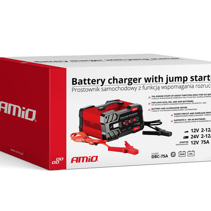 Acculader 12V-24V met Jump Starter 75A – Automatische Battery Charger – Startbooster Auto & Vrachtwagen – Smart Charger 12A Heavy Duty