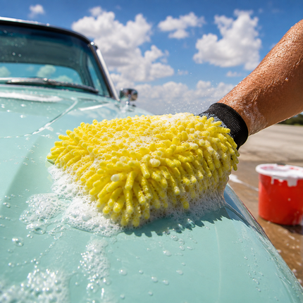Glossio Auto Reinigings Washandschoen Washmitt met Absorberende Microvezel voor Streeploos Glansresultaat Geel