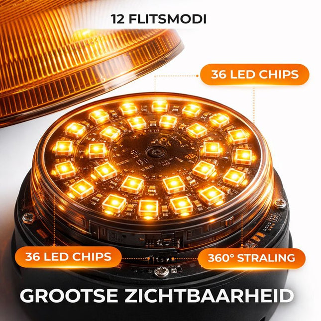 Oranje LED Batterij Zwaailicht Noodverlichting met Afstandsbediening en Magneet 36LED 12/24V Oplaadbaar