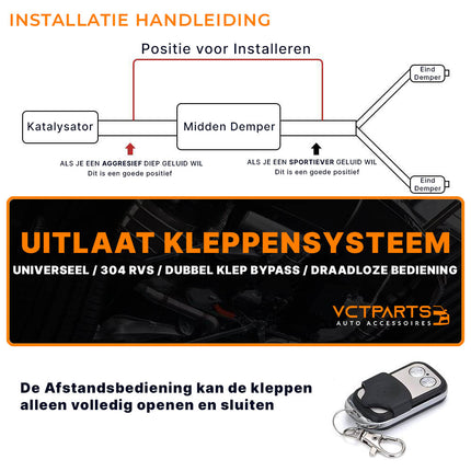 Elektrische Uitlaat Kleppensysteem 2.5inch 63mm Bypass Universeel Draadloos met Afstandsbediening - Dubbele Pijp met Klem - VCTparts.nl
