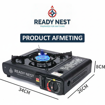 Draagbaar ReadyNest Nood Gasstel Campingkooktoestel met 4x Butaangas – Ideaal voor Noodpakket, Prepping en Buitenavonturen