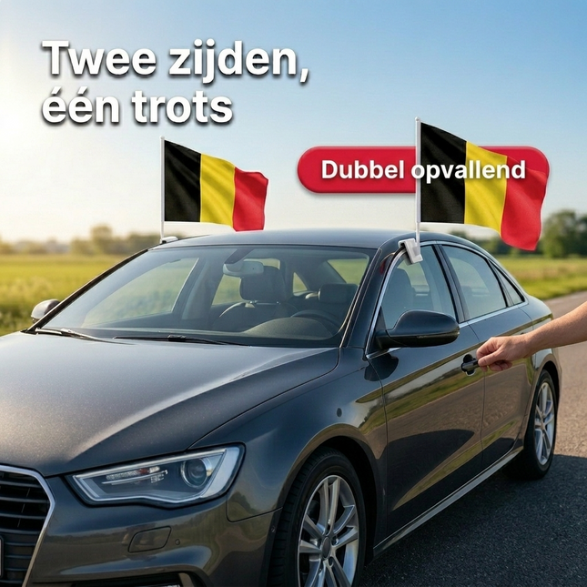 Belgische Autovlaggen Set 2 Stuks – België Vlag Auto – 30 x 45 cm – Inclusief Raamhouders – WK 2026 Rode Duivels Supporters