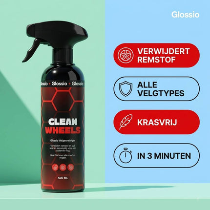 Glossio Clean Wheels Premium Velgenreiniger 500ML - Krachtige Remstof en Vuil Verwijderaar voor Alle Velgen met Veilig Glanzend Resultaat