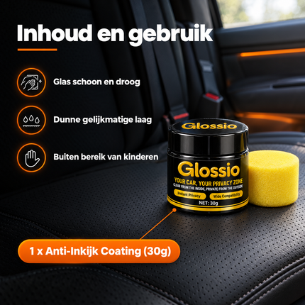 Glossio Anti-Inkijk Coating 30g - Privacy Coating voor Autoruiten, Ramen en Spiegels, Blokkeert Inkijk van Buitenaf