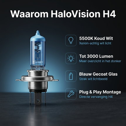 HaloVision Halogeen Koplampen H4 – Detailfoto lamp fitting en glas