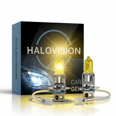 HaloVision Halogeen Koplampen H3 – 12V 3000K Retro Geel – Warmgeel Klassiek Dimlicht Grootlicht Halogeenlampen Set van 2 Autolampen