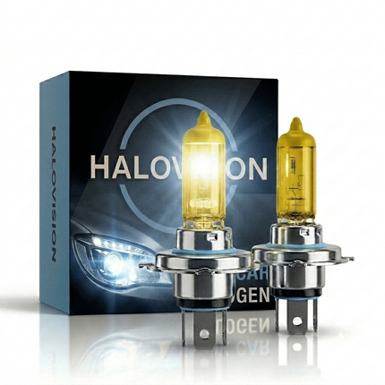 HaloVision Halogeen Koplampen H4 – 12V 3000K Retro Geel – Warmgeel Klassiek Dimlicht Grootlicht Halogeenlampen Set van 2 Autolampen