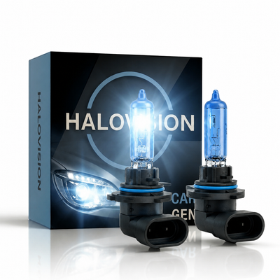 HaloVision Halogeen Koplampen HB3 9005 – 12V 3000Lm 5500K Koud Wit – Blauw Glas Super White Dimlicht Grootlicht Halogeenlampen Set van 2 Autolampen