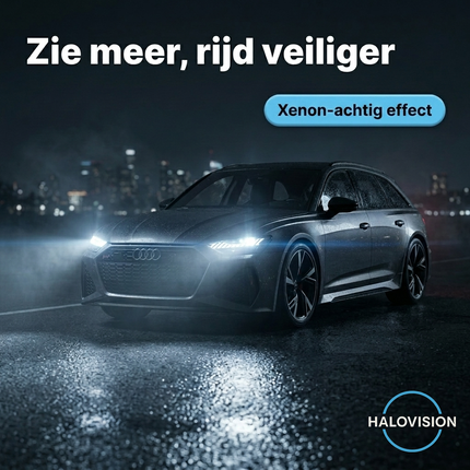 HaloVision Halogeen Koplampen H4 – 12V 3000Lm 5500K Koud Wit – Blauw Glas Super White Dimlicht Grootlicht Halogeenlampen Set van 2 Autolampen