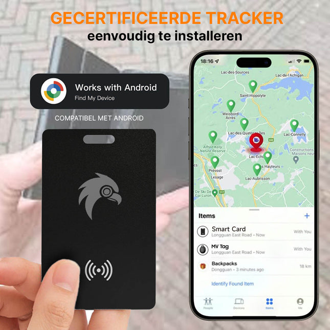 HawkDash Ultradunne Global GPS Android Tracker Card – Draadloos Opladen Waterdichte Smart Wallet Tracker Compatibel met Google Find My Device