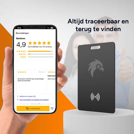 HawkDash Ultradunne Global GPS Android Tracker Card – Draadloos Opladen Waterdichte Smart Wallet Tracker Compatibel met Google Find My Device