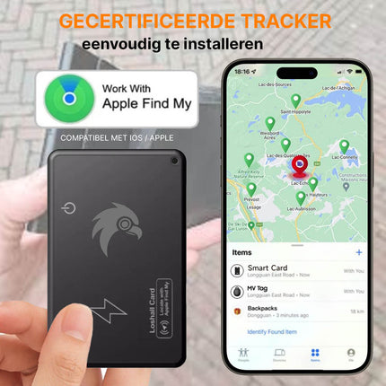 HawkDash Ultradunne Global GPS IOS iPhone Tracker Card – Draadloos Opladen Waterdichte Smart Wallet Tracker Compatibel met Apple Find My Device - VCTparts.nl