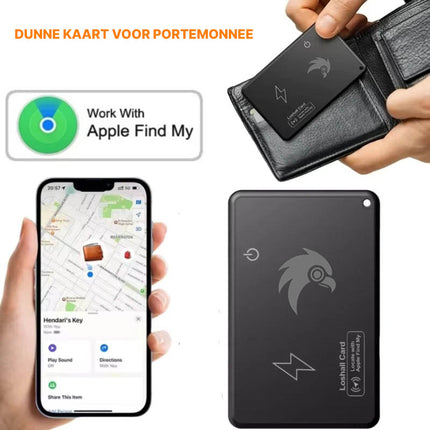 HawkDash Ultradunne Global GPS IOS iPhone Tracker Card – Draadloos Opladen Waterdichte Smart Wallet Tracker Compatibel met Apple Find My Device - VCTparts.nl