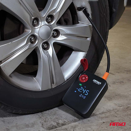 AMiO Portable Mini 4-in-1 Jump Starter – Powerbank 12V 600A met Air Compressor en LED Zaklamp – Draagbare Startbooster Auto – Smart Battery Booster