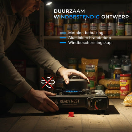 Draagbaar ReadyNest Nood Gasstel Campingkooktoestel met 4x Butaangas – Ideaal voor Noodpakket, Prepping en Buitenavonturen