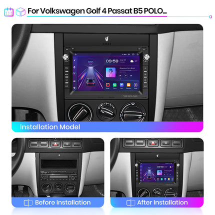 CarPlay & Android Auto Scherm voor VW Golf, Passat, Polo, Bora, Jetta, T5, Sharan (1997–2003) – Draadloos Multimedia Touchscreen, GPS Navigatie – Inbouwen / Inbouwservice / Installatie - VCTparts.nl