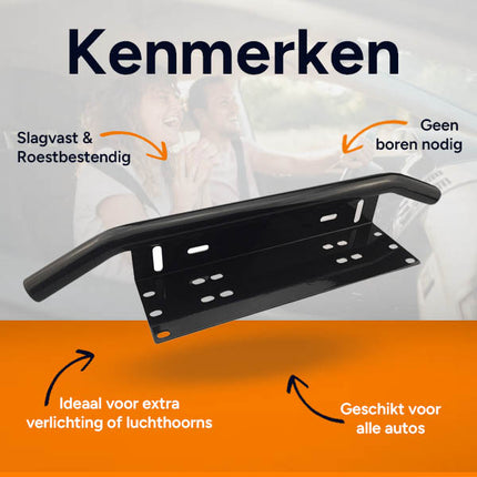 Universele Zwarte Bullbar Kentekenhouder Beugel – Voorbumper Nummerplaat Frame voor LED Bar en Offroad Verlichting