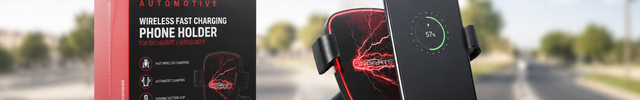 Einparts merkbanner - Einparts telefoonhouder met draadloze oplader op het dashboard | VCTparts