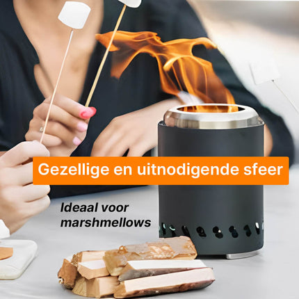pelletkachel met marshmellows roosteren
