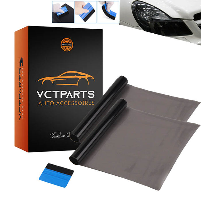 Voordeelset Koplamp en Achterlicht Lamp Folie Wrap Donker Zwart (2x folie + pasje) (30 x 60cm) - Smoke Tint Vinyl