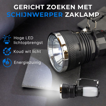 ReadyNest Solar LED Handlamp Zaklamp Lantaarn met 4 Functies – Oplaadbare Ronde Noodlamp Zonnepaneel of Stekker