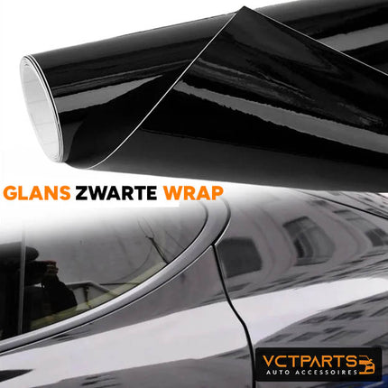 Zwart Glanzend Vinyl Wrap Folie 150×30 cm – Zelfklevende Car Film Sticker voor Spiegels Carrosserie en Onderdelen