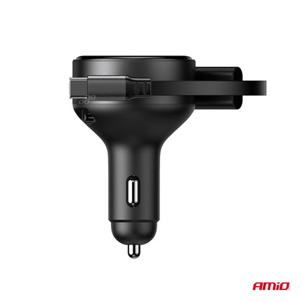 AMiO AMiO Auto Lader Met Oprolbare Kabel USB - C en Lightning + USB - C Poort 60W 12 - 24V - Snellader Met Power Delivery voor Auto en Truck AMiO 4
