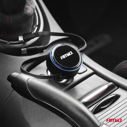 AMiO AMiO Auto Lader Met Oprolbare Kabel USB - C en Lightning + USB - C Poort 60W 12 - 24V - Snellader Met Power Delivery voor Auto en Truck AMiO 2