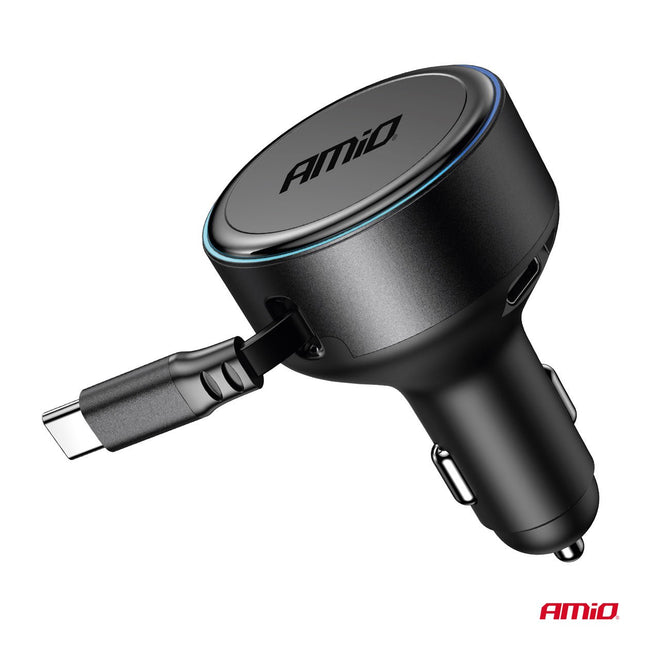 AMiO AMiO Auto Lader Met Oprolbare USB - C Kabel 60W 12 - 24V - Snellader Met USB - C Poort en Power Delivery voor Auto en Truck AMiO 2