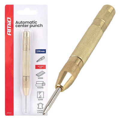 AMiO Pointeau Automatique 130mm Acier au Carbone - Pointeau pour Marquer la Position de Perçage dans le Métal, le Bois et le Plastique
