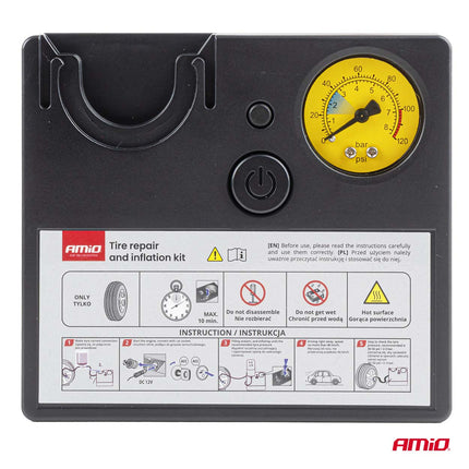 AMiO AMiO Bandenreparatie- en Oppompset 19mm Cilinder 12V - Compressor Lekke Band Repareren en Oppompen Auto AMiO 9