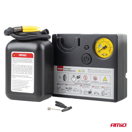 AMiO AMiO Bandenreparatie- en Oppompset 19mm Cilinder 12V - Compressor Lekke Band Repareren en Oppompen Auto AMiO 7