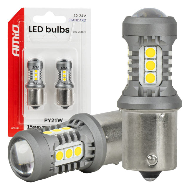 AMiO AMiO BAU15S PY21W LED Helder Wit 12V 24V - 15x SMD 3030 Standard Autolampen voor Knipperlicht Achterlicht en Mistlicht Set van 2 AMiO 1